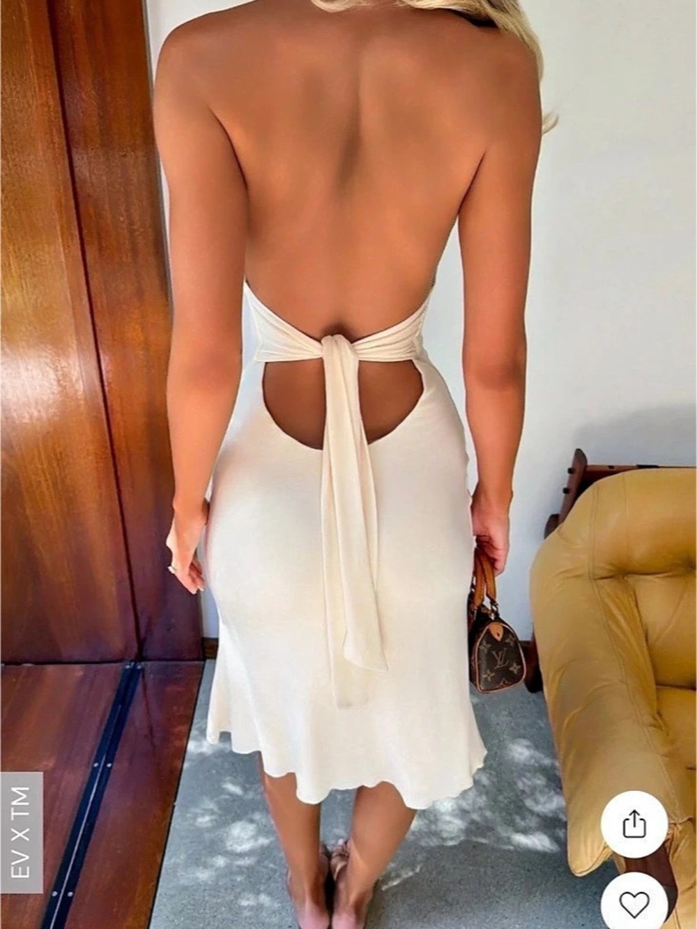 Tiger Mist Isabelle Midi Dress Open Back Cream XXS, NEW